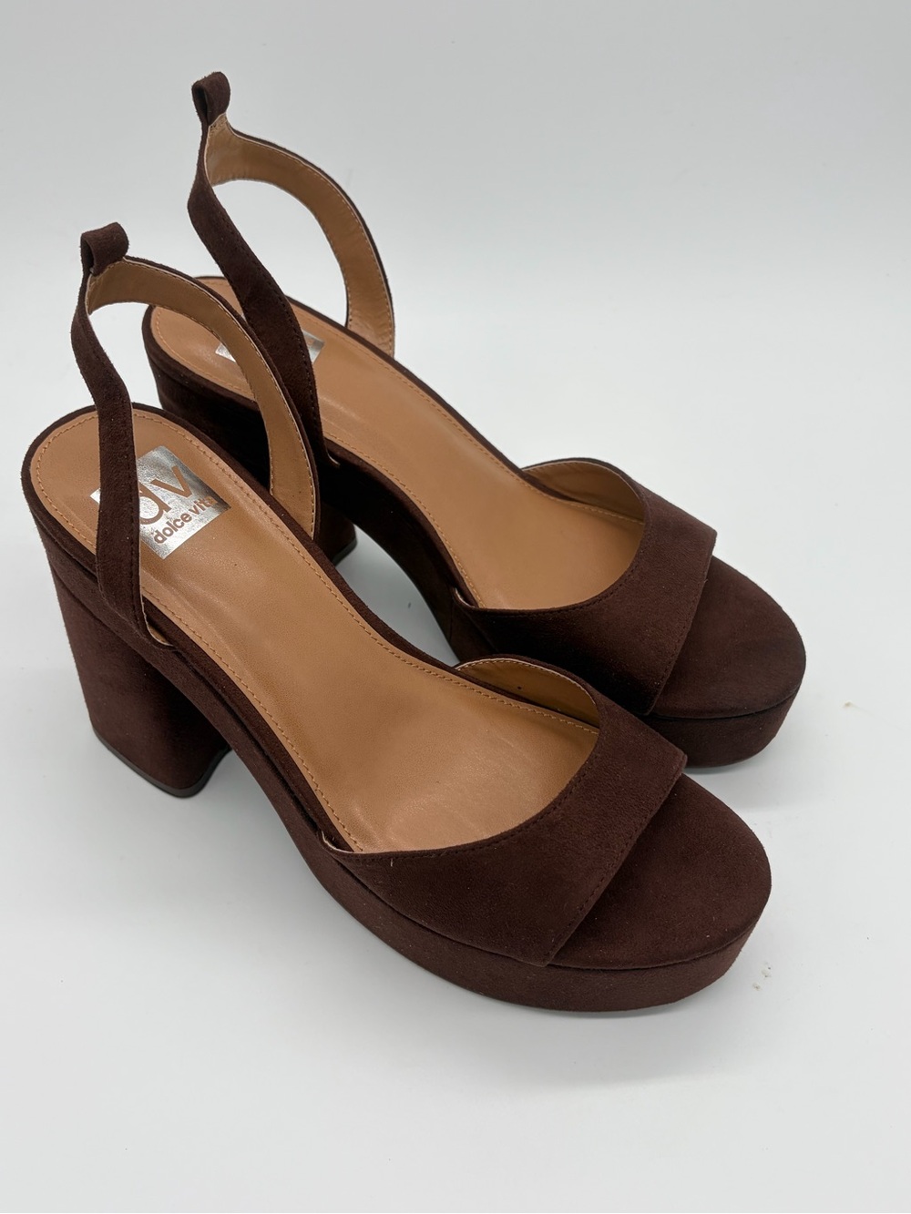 Dolce Vita Dark Brown Suede Platform Slingback Heels